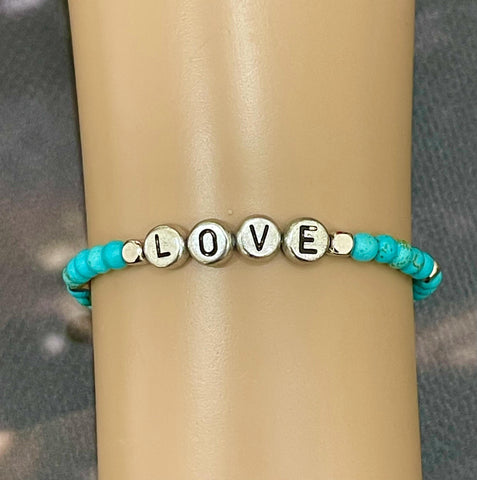 Image of Custom Turquoise Beaded Bracelets, Western Theme Jewelry, Personalized Jewelry, Custom Wording HOWDY BLESSED LOVE and more