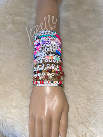 Image of 5 PACK Taylor Swift Friendship Bracelets, Taylor N Travis Kelce, KC Chiefs Stacked set of Assorted Bracelets Swiftie Friendship Bracelets