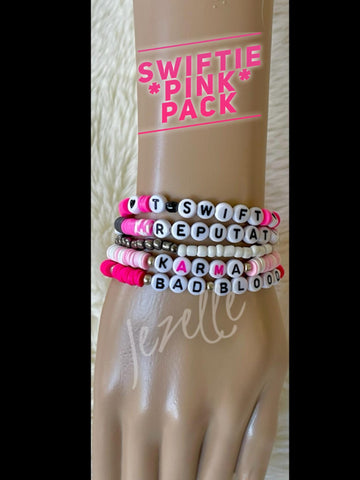 Image of 5 PACK Taylor Swift Friendship Bracelets, Taylor N Travis Kelce, KC Chiefs Stacked set of Assorted Bracelets Swiftie Friendship Bracelets