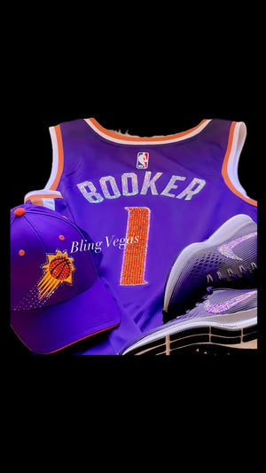 Custom Bling SUNS Jersey, Embellished Rhinestone Bedazzled Phoenix Suns Basketball Jersey, NBA Playoffs Shirts, Devin Booker Jersey #1