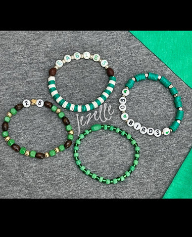 Image of EAGLES Custom Beaded Bracelet Set of 4, Sports Stack Friendship Bracelets, personalized jewelry, Go Birds, custom jewelry, green white