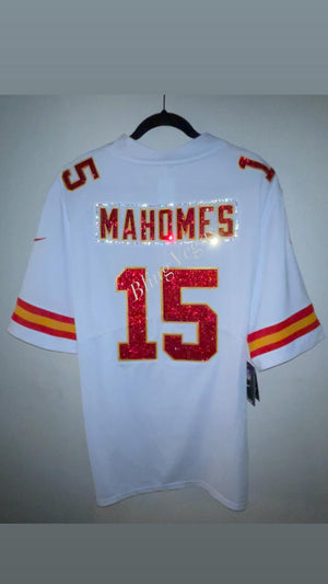 Custom Crystal KC CHIEFS Mahomes Kelce Jerseys DEPOSIT.  Rhinestone Bling Sports Jersey (Pics are examples) *Please Read Full Description