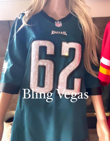 Image of Custom EAGLES Jerseys DEPOSIT.  Rhinestone Bling Sports Jersey (Pics are examples) *Please Read Full Description -Any Team, Sport, Player