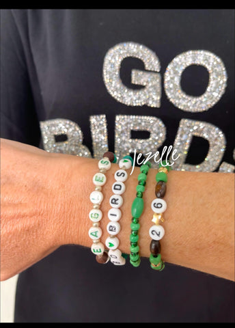 Image of EAGLES Custom Beaded Bracelet Set of 4, Sports Stack Friendship Bracelets, personalized jewelry, Go Birds, custom jewelry, green white