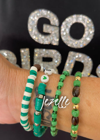 Image of EAGLES Custom Beaded Bracelet Set of 4, Sports Stack Friendship Bracelets, personalized jewelry, Go Birds, custom jewelry, green white