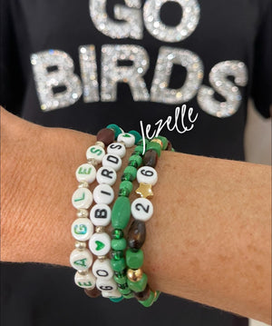 EAGLES Custom Beaded Bracelet Set of 4, Sports Stack Friendship Bracelets, personalized jewelry, Go Birds, custom jewelry, green white