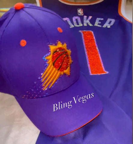 Image of Custom Bling SUNS Jersey, Embellished Rhinestone Bedazzled Phoenix Suns Basketball Jersey, NBA Playoffs Shirts, Devin Booker Jersey #1