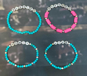 Custom Turquoise Beaded Bracelets, Western Theme Jewelry, Personalized Jewelry, Custom Wording HOWDY BLESSED LOVE and more