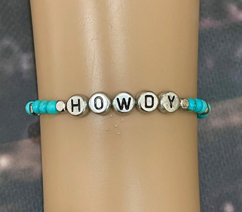 Image of Custom Turquoise Beaded Bracelets, Western Theme Jewelry, Personalized Jewelry, Custom Wording HOWDY BLESSED LOVE and more