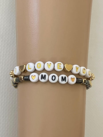 Image of Custom MOM Beaded Bracelets, Personalized Jewelry, Custom Wording Bracelets, Mother friendship bracelets, I Love you Mom, Gifts for Her