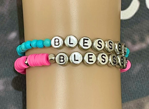 Image of Custom Turquoise Beaded Bracelets, Western Theme Jewelry, Personalized Jewelry, Custom Wording HOWDY BLESSED LOVE and more