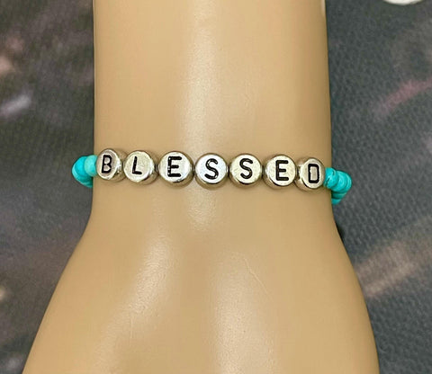 Image of Custom Turquoise Beaded Bracelets, Western Theme Jewelry, Personalized Jewelry, Custom Wording HOWDY BLESSED LOVE and more