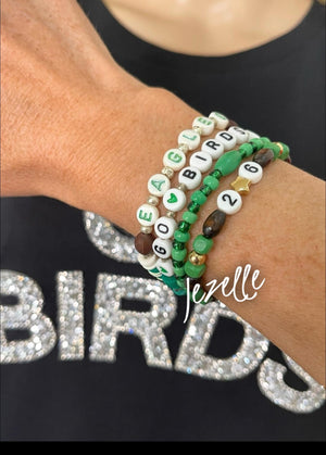 EAGLES Custom Beaded Bracelet Set of 4, Sports Stack Friendship Bracelets, personalized jewelry, Go Birds, custom jewelry, green white