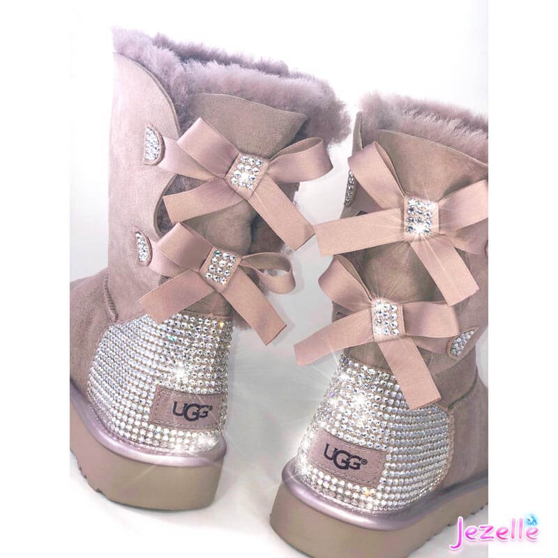 Bling Bailey Bow II Uggs with Ultra-Premium Crystals-  9 / Black / CLEAR/Diamond - Heels Only