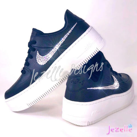 Swarovski Crystal Women's Nike Air Force 1 White Sneakers Blinged w/  Authentic Blue Swarovski Crystals Custom Bling Nike Shoes Gift for Her