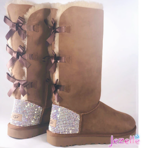 Bling UGGS 3 BOWS Tall Bailey BOW Ugg Boots Custom Hand 